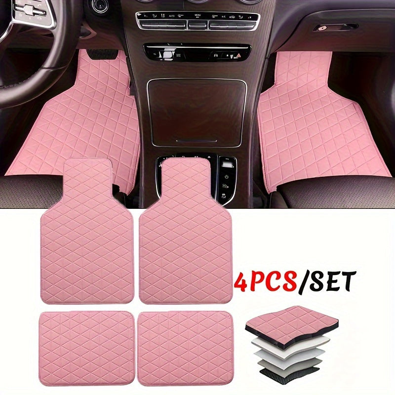 4pcs Car Floor Mats Waterproof PU Leather Universal Car Mats, Simple Design for Men And Women Car Interior Accessories